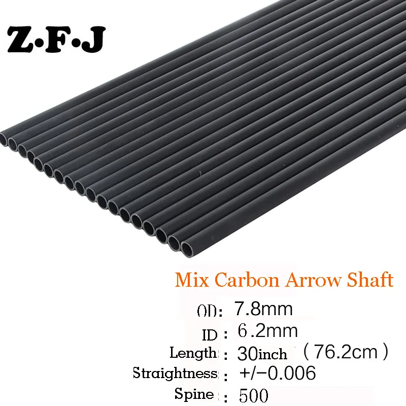 

6pcs/12pcs/24pcs Spine 500 Mix Carbon Arrow Shaft ID 6.2mm Length 30inch For 20-50lb Compound Bow Hunting and Shooting Archery