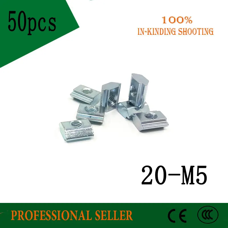

50pcs/lot 20-M5 T Sliding Nut block M5 for 2020 Aluminum Profile slot 6 Zinc Coated Plate Aluminum Accessories 20-m5 SN20-M5