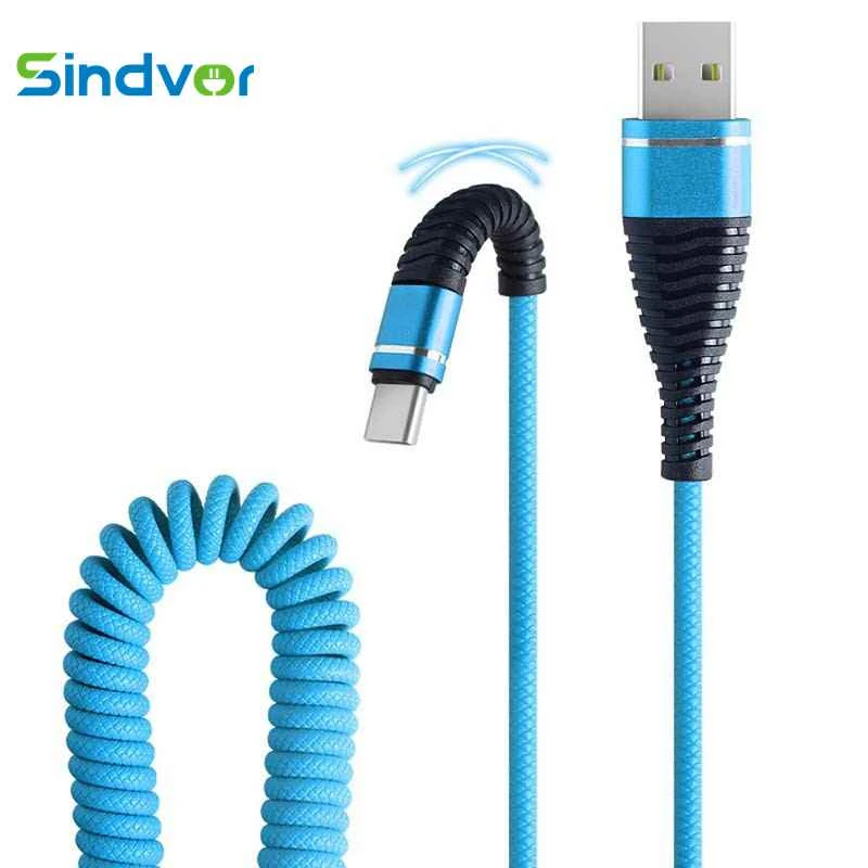 Sindvor 1.2M Type C Phone Cable Type-C Fish Tail Spring Durable Cable Data Fast Charging USB C For Smart Phone Universal Cables 5v 1a usb