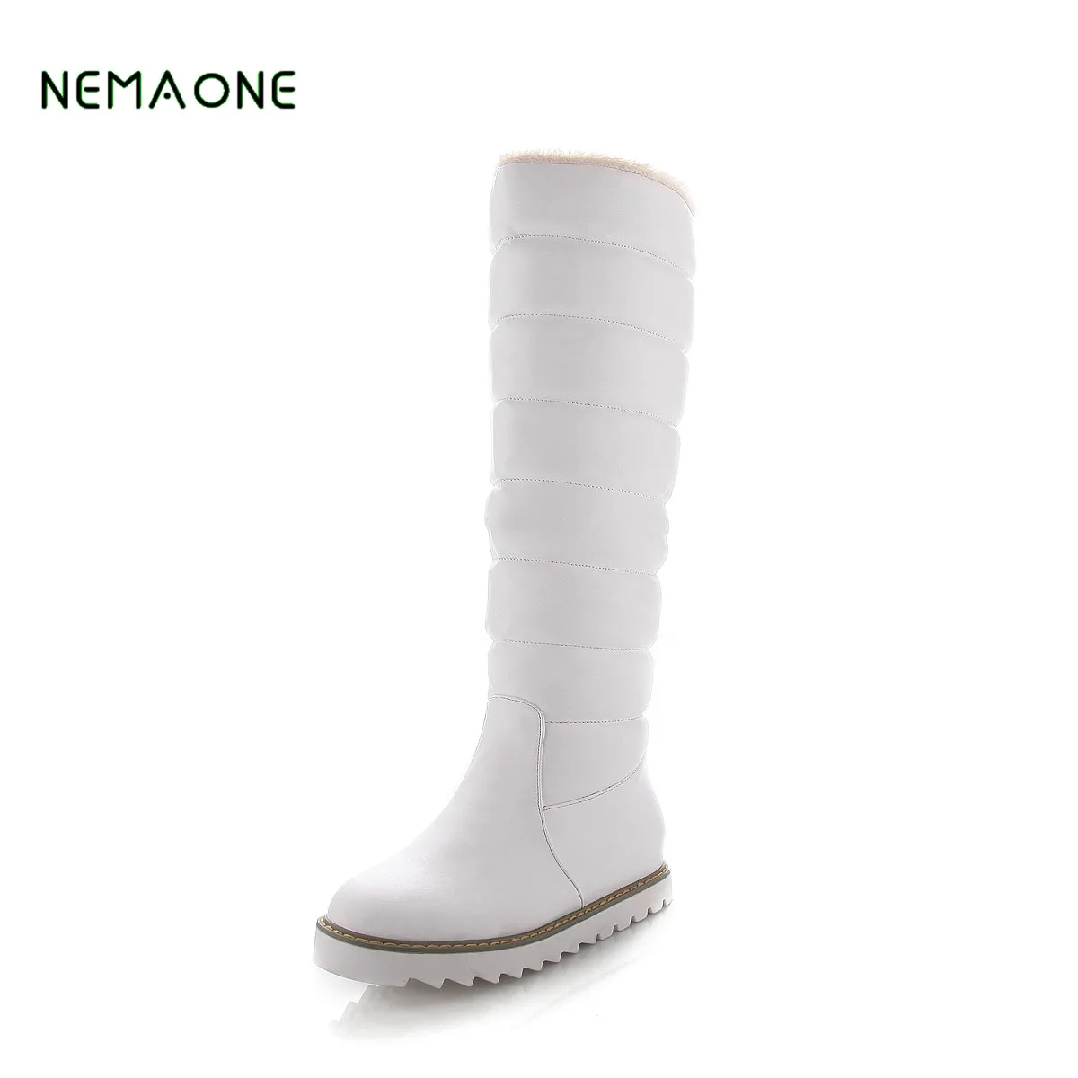 

NEMAONE 2019 NEW Fashion White Elegant Women Shoes Wedge Low Heel Mid Calf Snow Boots Women Motorcycle Boots