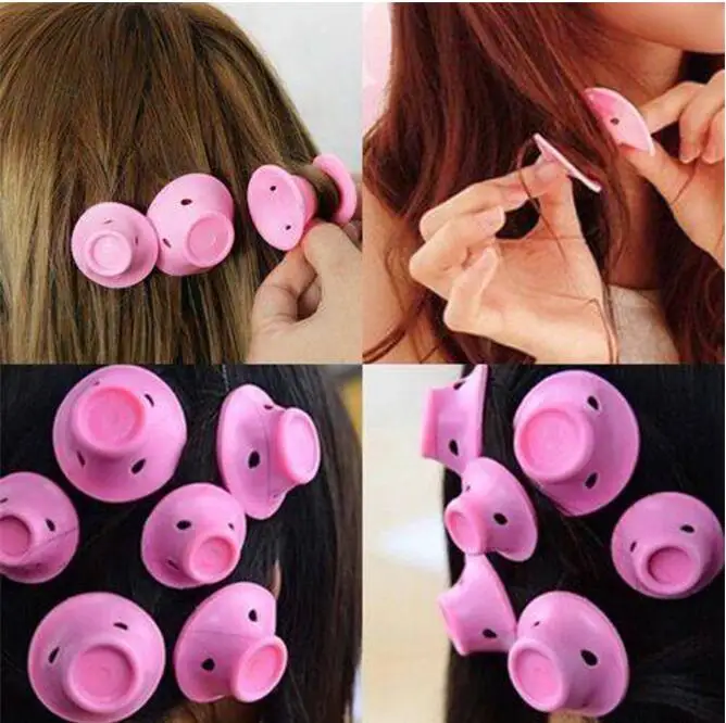 10pcs Soft Rubber Pink Magic Roll Hair Curlers Roller Soft Rubber DIY