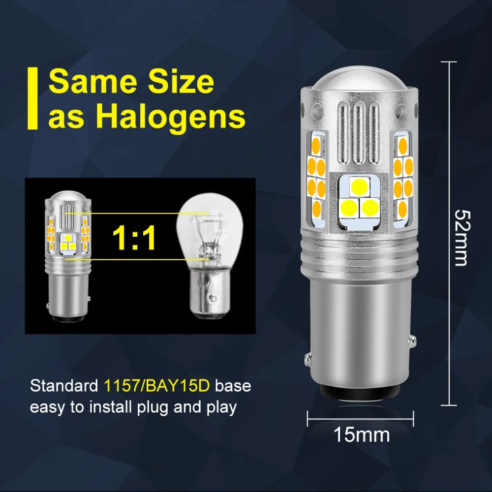 2 шт. двойной цвет 1157 BAY15D P21/5 Вт Led T20 7443 W21/5 Вт Светодиодная лампа T25 3157 P27/7 Вт Автомобильная DRL Поворотная сигнальная лампа авто лампы 12 В