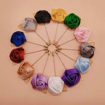 

100 Pcs\lot Men's Boutonniere Pins Stain Rose Artificial Flowers Groom Men Women Prom Corsage Lapel Pin For Clothes Decoration