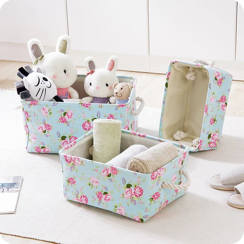 

1pc Foldable Cloth Collection Basket Fresh Floral Storage Box Toning Box Desktop Wardrobe Storage Box