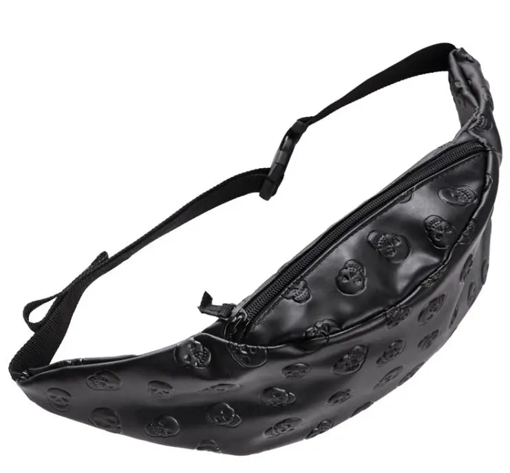 Черная кожаная сумочка на ремне поясная сумка с черепом, поясная сумка для женщин, новинка 2016 года, модная женская сумка из PU искусственной