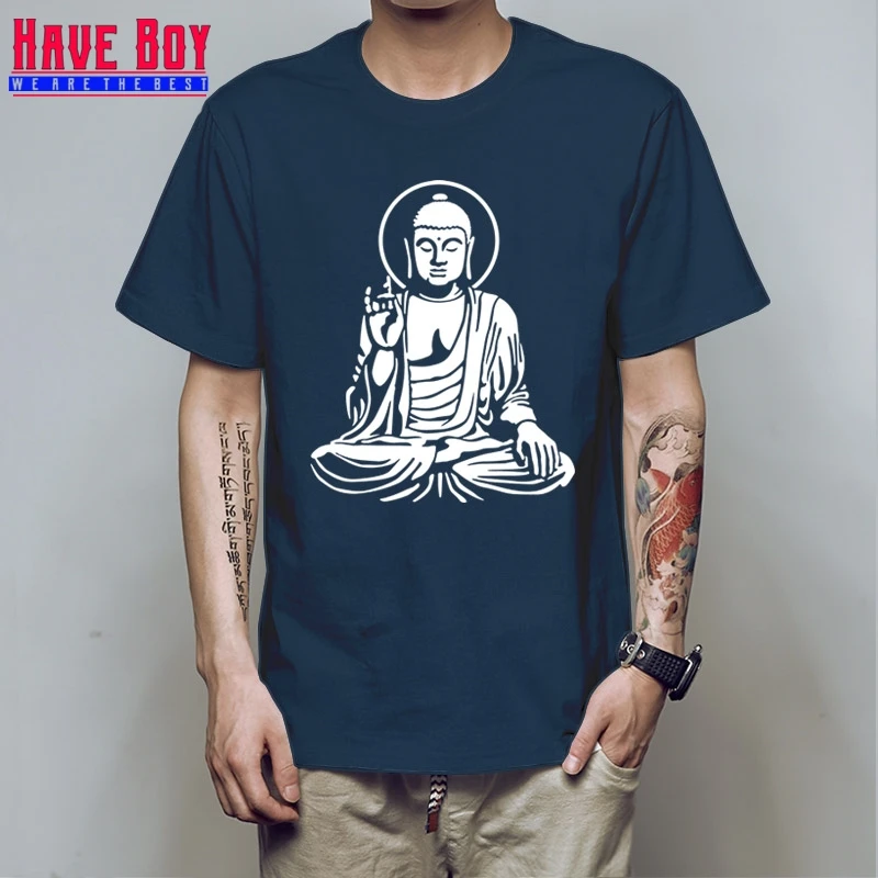 Fashion India Buddha Statue Buddhism Men’s T Shirt 100% Cotton O Neck