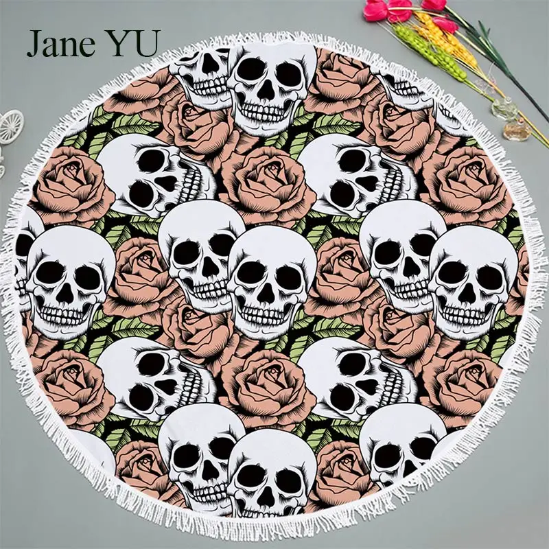 JaneYU круглое пляжное полотенце с принтом черепа тончайшее волокно и кисточка цвет мягкая рука 150 см qualitiy