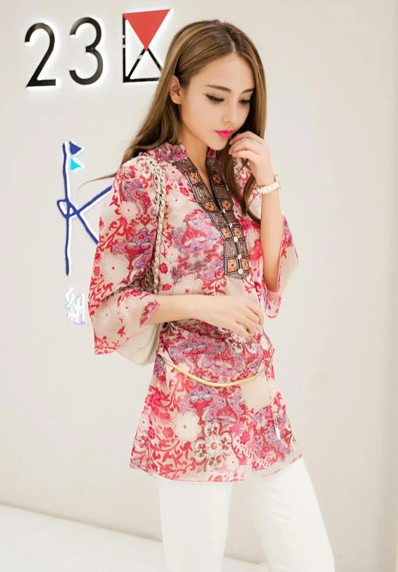 black long sleeve top 2021 Summer Women Shirt Blouse Style Fashion Chiffon Half Sleeve Plus Size 5XL Floral Casual Top Embroidery Woman Tunic Blouses women's denim shirts & tops