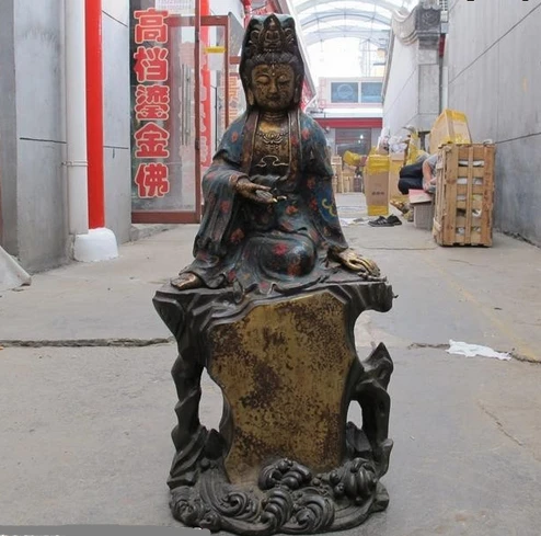

bir 003944 30"Tibet Folk Buddhism Bronze cloisonne freedom Sit Hill Kwan-Yin Buddha statue