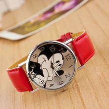 imple style Mickey Mousefashion Wrist watches for Women Buckle Round Cartoon Quartz Watch Leather children wristwatch