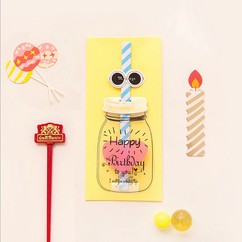 

Creative Happy Birthday Letter Envelope Paper Novelty Feed Bottle Greeting Card Postcard Gift