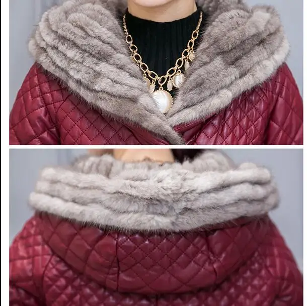 winter artificial sheepskin leather coat women slim jacket Long artificial mink fur collar Coats down jackets plus Sizes Q925