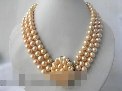 

0915 3Strands 18'' Round Pink Freshwater Pearl Necklace