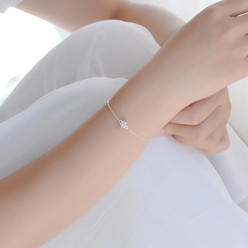 

TJP Beautiful Clear Crystal Silver Women Anklets Jewelry Top Quality 925 Silver Bracelets For Girl Lady Wedding Party Bijou