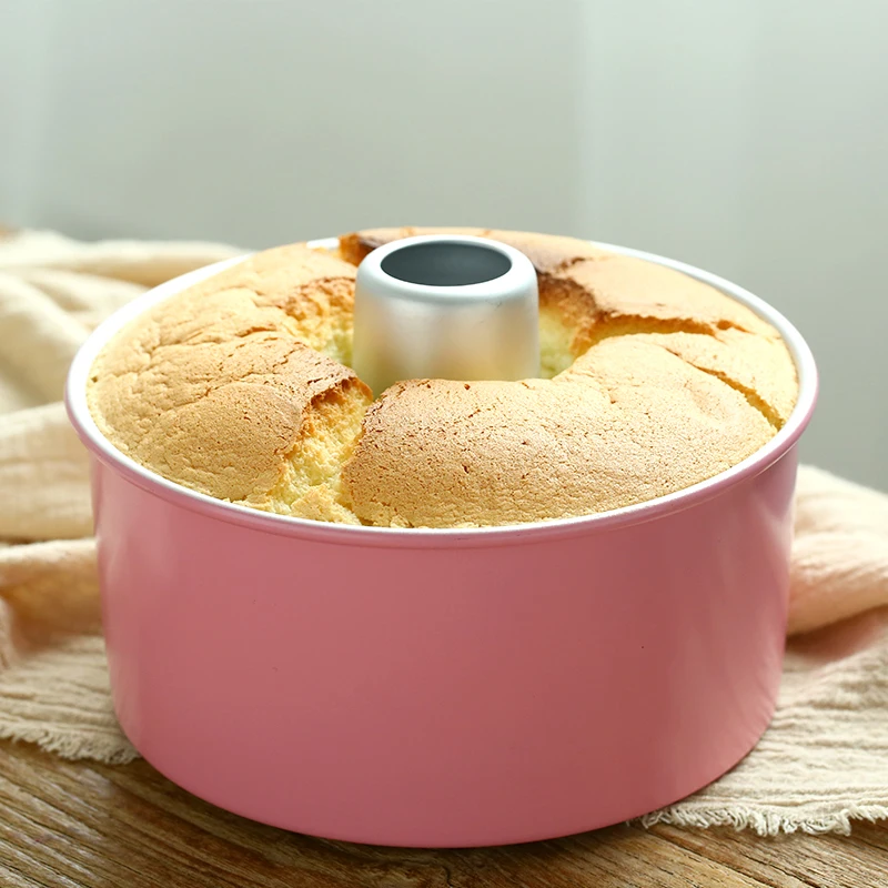 Diameter 18cm Circular Loose Bottom Hollow Pink Chiffon Cake Mold Non