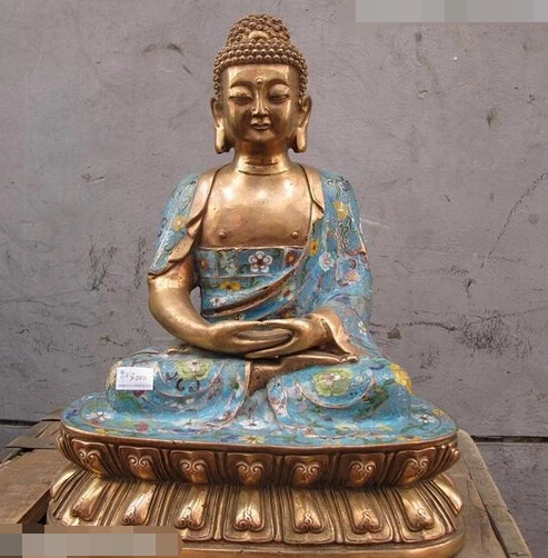 

bi002521 Tibet Temple 100% Pure Bronze cloisonne Sakyamuni Tathagata Buddha Statue