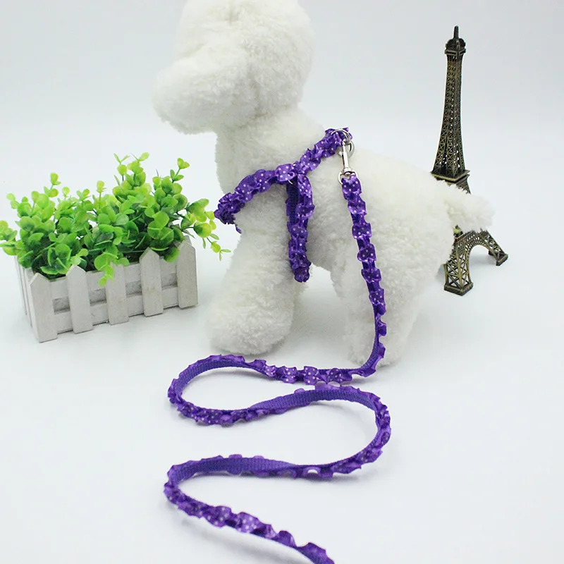 Lanboer Cute Lace Female Dog Leash Harness Set Adjustable Puppy Walking