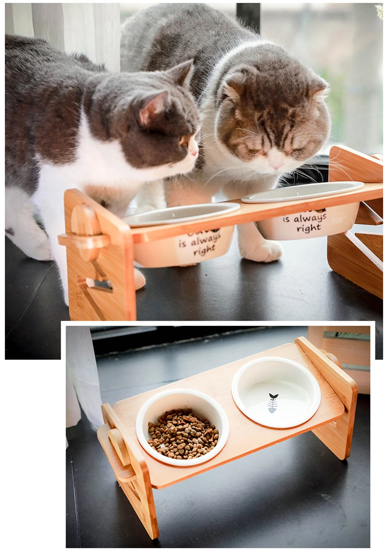 Миски для питомцев кошек, керамическая защита, чаша для шейной собаки, тарелка, косой рот, двойная миска для кошачьего корма, миска для питья воды