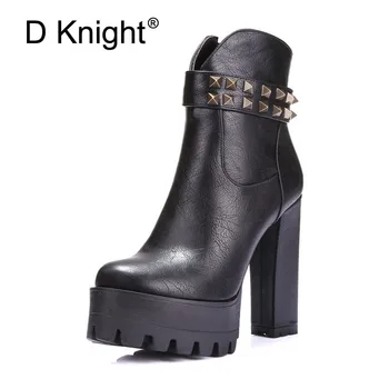 

D Knight Super High Heels Sexy Women Ankle Boots 2018 Casual Platform Shoes Woman Zip Fashion Winter Women Shoes Plus Size 32-42