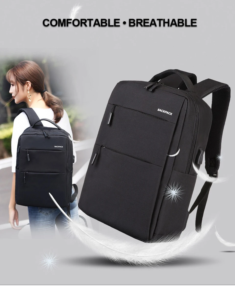 2 USB Charging Men Backpack Backpacks Laptop 15.6'' Women Backpacking Waterproof Business Travel Bagpack Notebook School Bag Pack