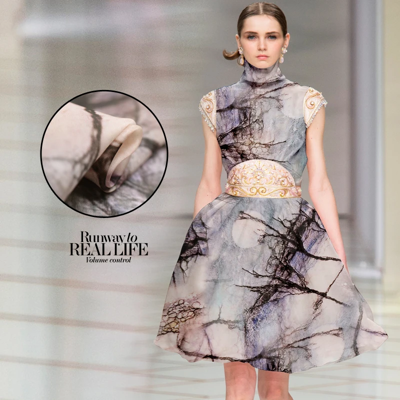 

High-end digital painting mulberry silk natural organza satin plush fabric for dress tissu au meter DIY cheap fabrics chinese