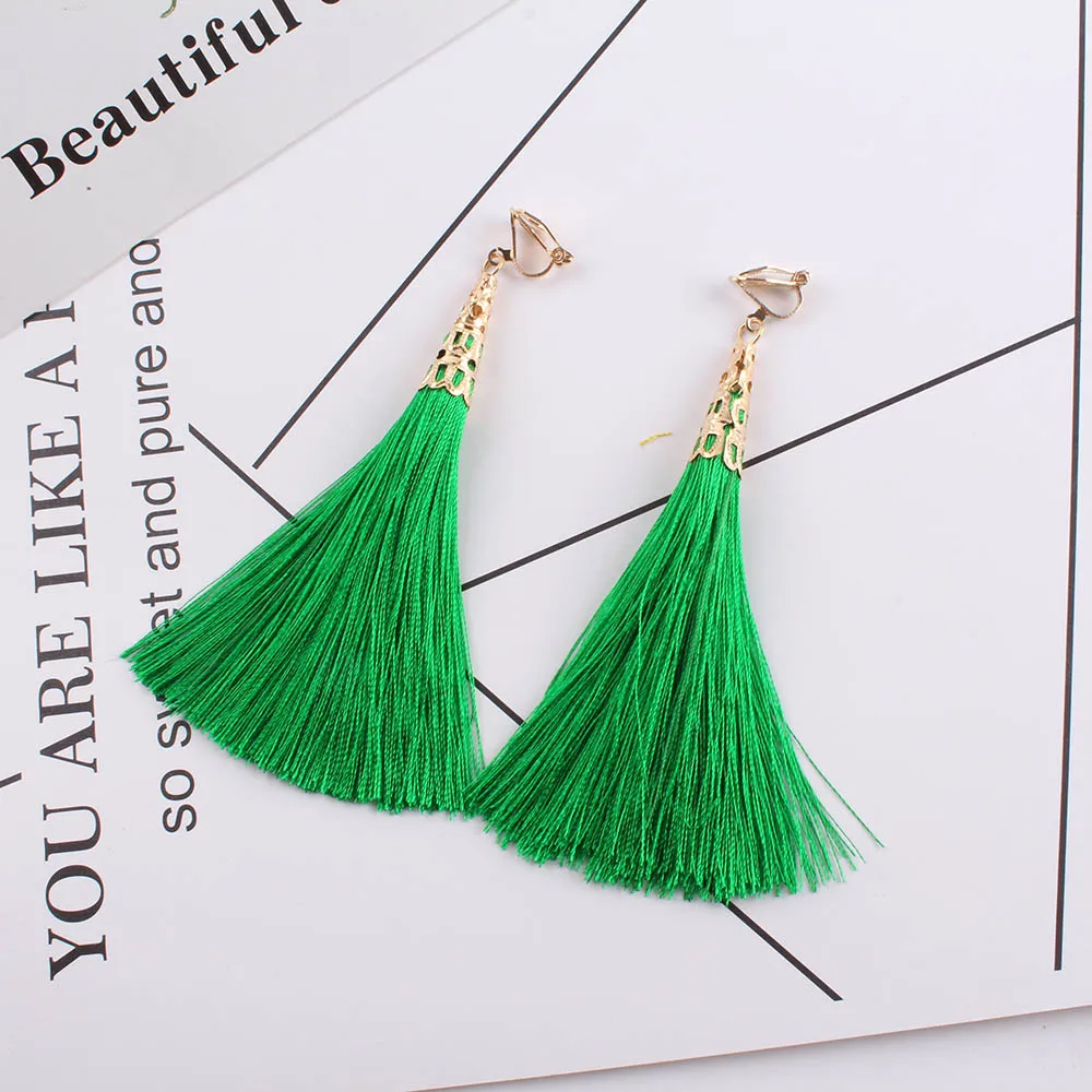 Bohemia Ethnic Long Tassel clip on earrings Women Brand Jewelry Geometric Alloy Plating Simple Dangle Without Pierced Ear Clip ear clip earrings clip earrings ear clip ear accessories