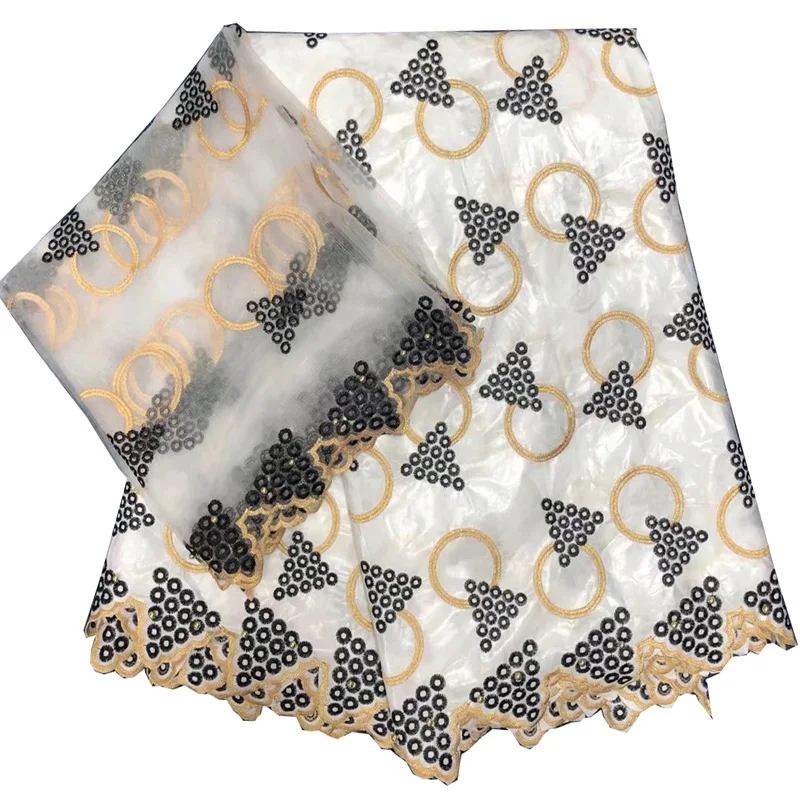 

(5+2yards/set ) high quality African rich bazin lace fabric black white with embroidery plus net lace for party dress BLX10