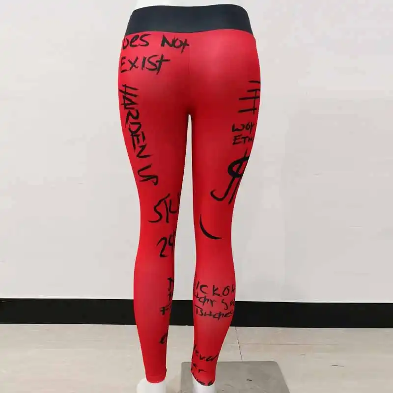 2019 writing printing leggings put hip elastic high waist legging breathable slim pants