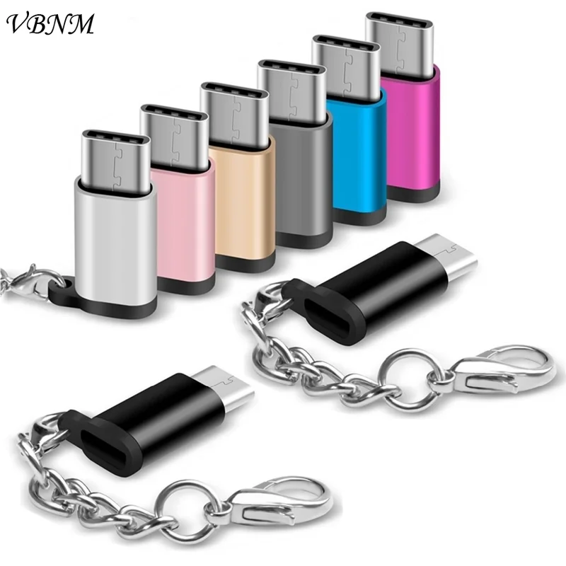 

VBNM USB 3.1 C-type OTG Adapter Micro USB To Type C Male Adapter with Chain for Samsung S9 Note 8 / S8 + / LG G5 G6 V20 Huawei