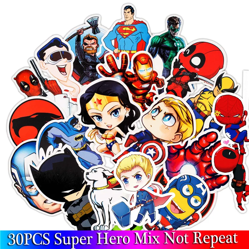 

30PCS Pack Super Hero Marvel Stickers Set Funny Stickers For Kids Luggage Skateboard Laptop Fashion Stickers For Children