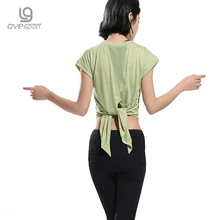 Ovesport/летние быстросохнущие женские рубашки для иоги, сексуальный раздельный тренировочный жилет для фитнеса с асимметричным подолом, топ на бретелях с короткими рукавами для девочек, футболка