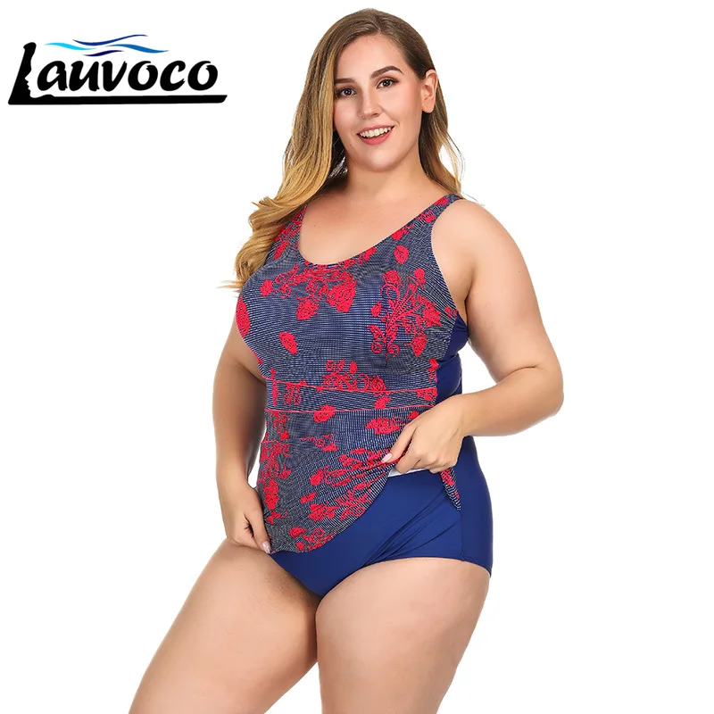 

Plus Size Lace Up Floral Print One Piece Swimsuit Big Size Bodysuit Padded Elastic Sexy Large Size Swimwear Women Bathing Suit
