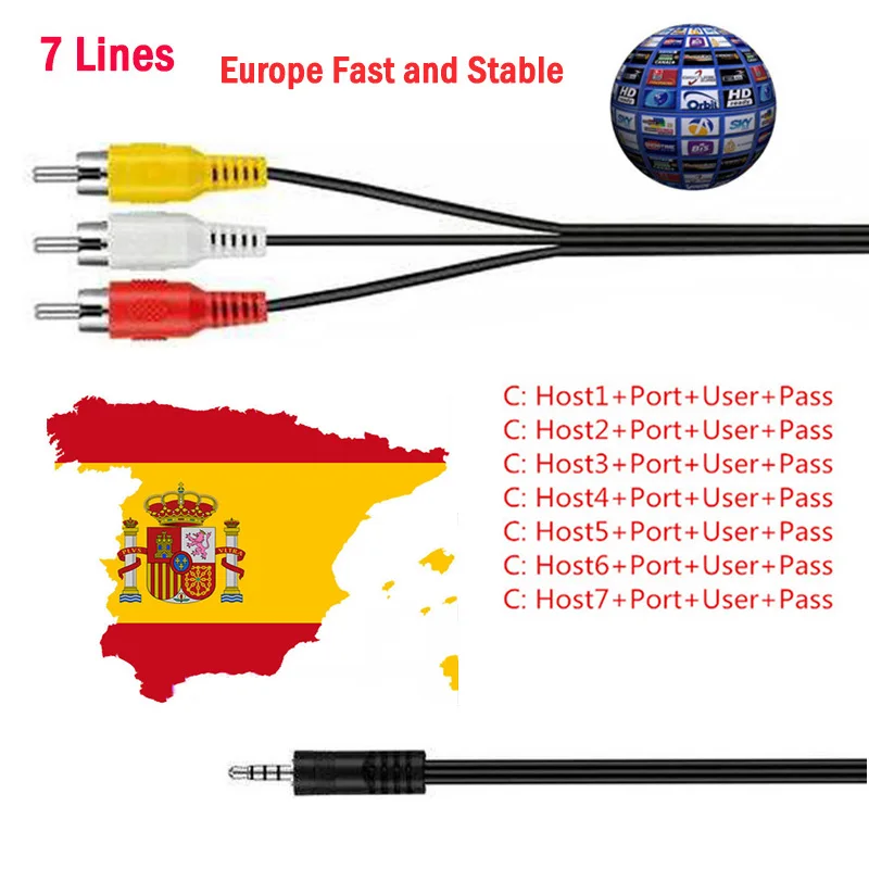 Europe HD Cable 1 Year C-line for Satellite TV Receiver 4/7 lines Full DVB-S2 Support Spain Chile Germany Server | Электроника