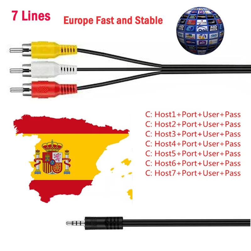 

Europe HD Cable 1 Year C-line for Satellite TV Receiver 4/7 lines Full HD DVB-S2 Support Spain Chile Germany Europe Cable Server