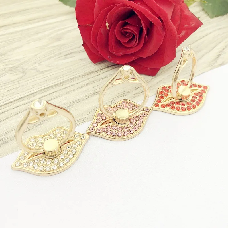 

Fashion Red Lip Mobile Phone Bracket Metal Diamond Ring Bracket lip Ring Bracket Mobile Phone Holders & Stands Women Girls Gift