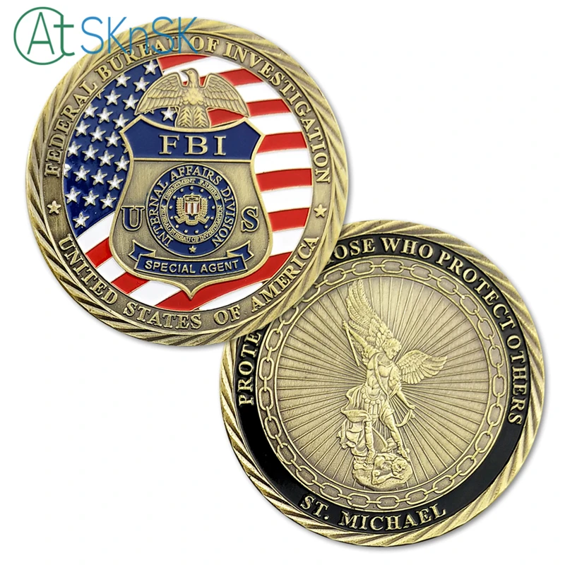 

1-10pcs New St. Michael the archangel challenge coin antique bronze plated coin Unite States FBI challenge coin for collection