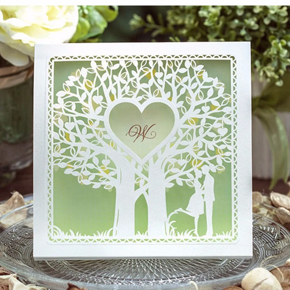30pcs glossy pearl paper romantic tree heart wedding