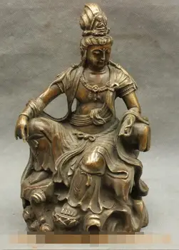 

Free shipping S00293 9" Chinese Buddhist Bronze Copper Lotus Kwan-Yin Guan Yin Goddess Statue