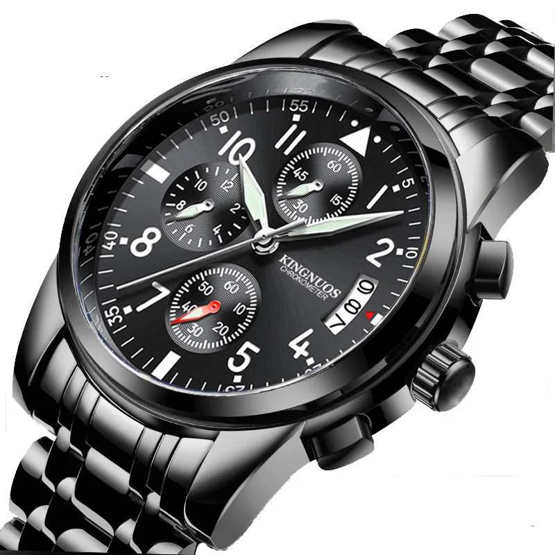 

2019 new KINGNUOS authentic Jinnuo men's steel belt watch single calendar luminous waterproof watch hot watch spot
