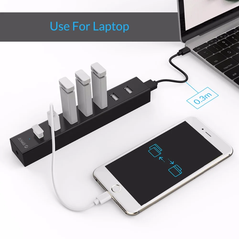 Концентратор ORICO USB 2 0 с 7 портами Суперскоростной кабель для передачи данных 30 см