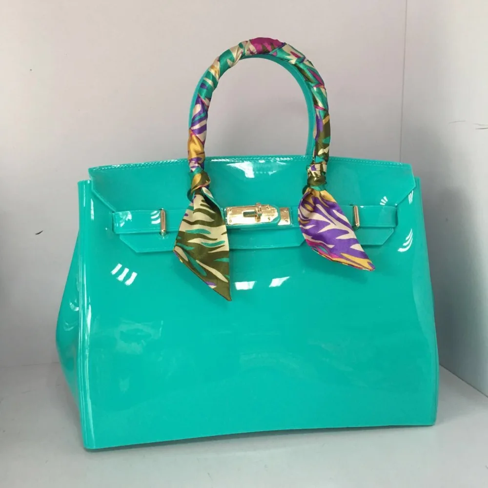 

Caker 30cm large size Women Plastic Jelly Handbags Anti-theft Girls White Candy Color Shoulder Bags Waterproof PVC Beach Bags