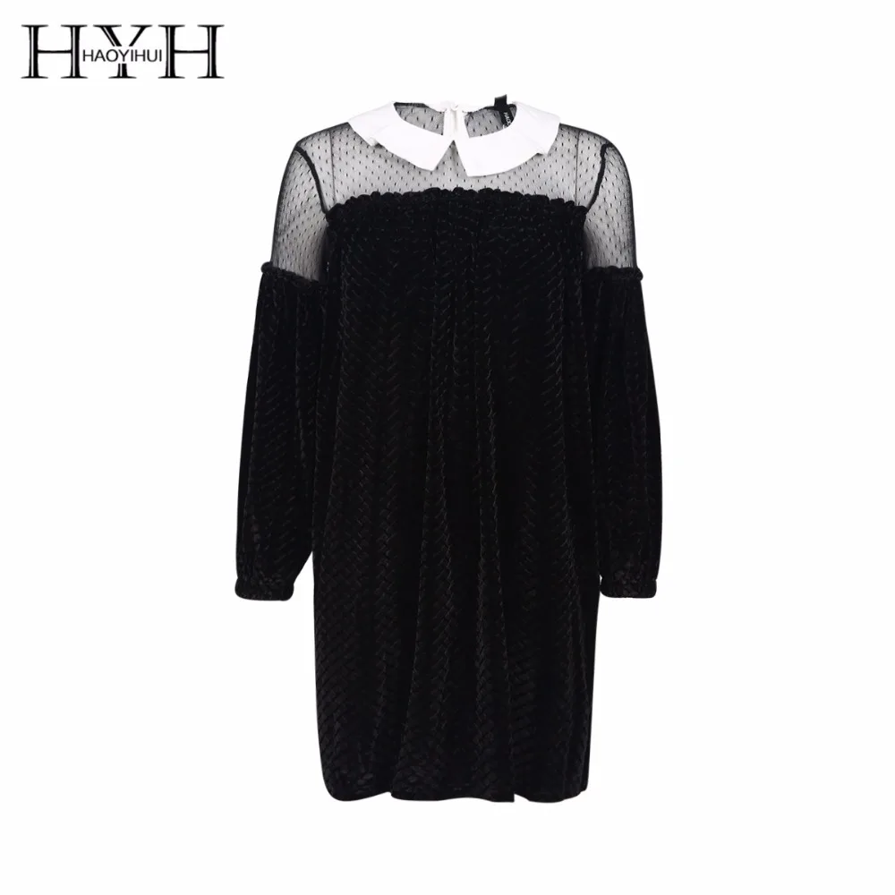 HYH haoyihui 2017 новые модные женские платье в горошек сеточный контраст платье принцессы женская одежда весна мини-платье черные женские
