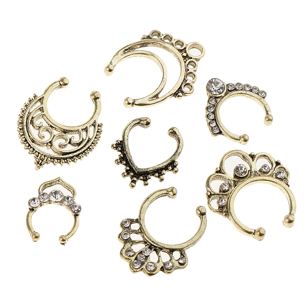 21 Pieces Crystal Fake Septum Clicker Nose Ring Non-piercing Assorted Shape Illusion Piercing Nose Ring Loop