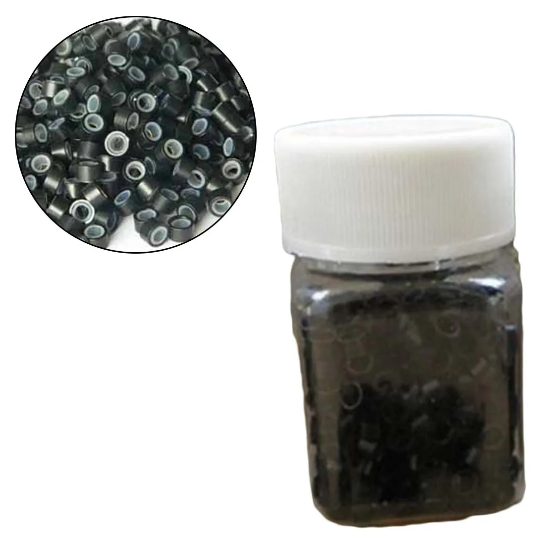 500Pcs/Bottle Black Micro Crimp Beads Micro Bead Hair Silicone Ring Links Beads For Hair Extensions Hair Stling Tools