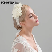 TOPQUEEN H251 Свадебная повязка на голову из бисера Свадебные аксессуары для волос Цветы из органзы свадебные головные уборы Быстрая