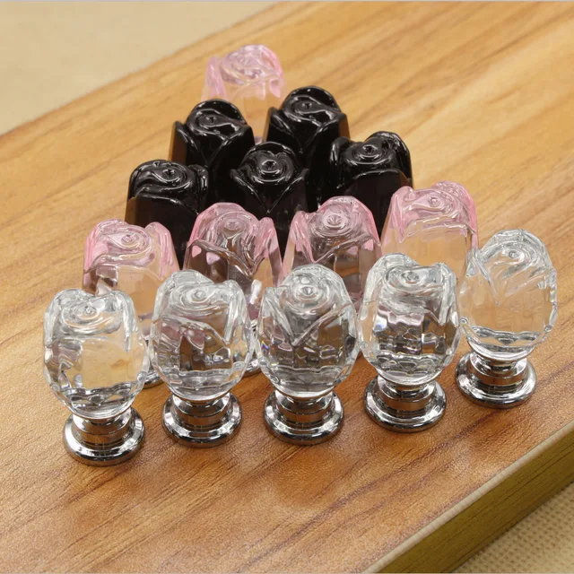 12PCS Diameter 20mm Crystal Glass Rose Shaped Wardrobe Door Knobs