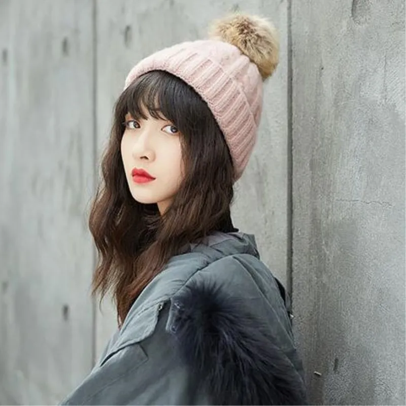 

Cute Winter Mom Women Baby Kids Crochet Knitted Hat Caps Children Girl Boy Wool Fur Bobble Ball Pompom Beanies Hats