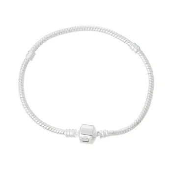 

8Seasons Copper European Style Snake Chain Charm Bracelets Silver Plated W/ Stopper Clip Fashion Women Jewelry 18cm long, 4 PCs