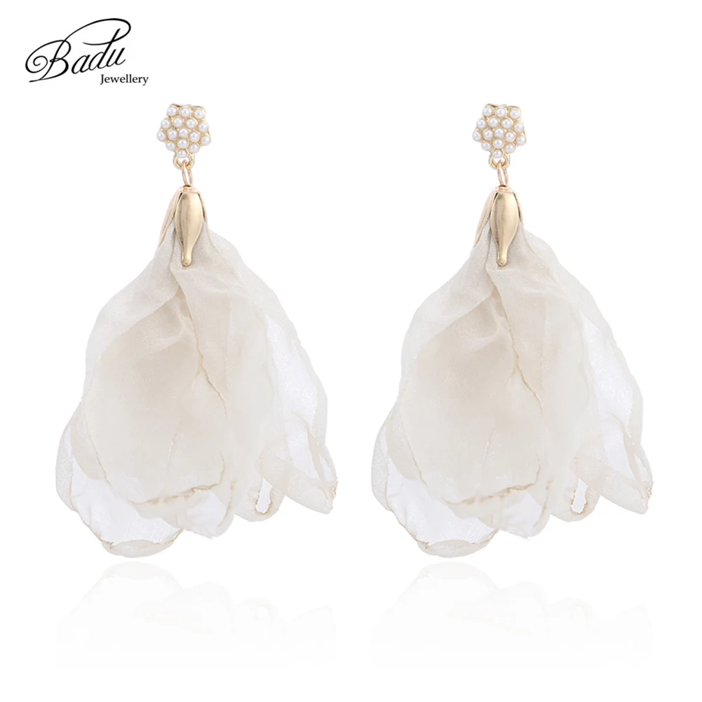 

Badu Fashion Handmade Drop Earrings for Women Big Yarn Flower Drop Earrings Wedding Jewelry 2019 New Trendy Summer Accessories