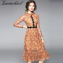 Элегантное кружевное платье с аппликацией в виде лепестков, весенне-осеннее женское милое платье до колена с оборками и длинным рукавом